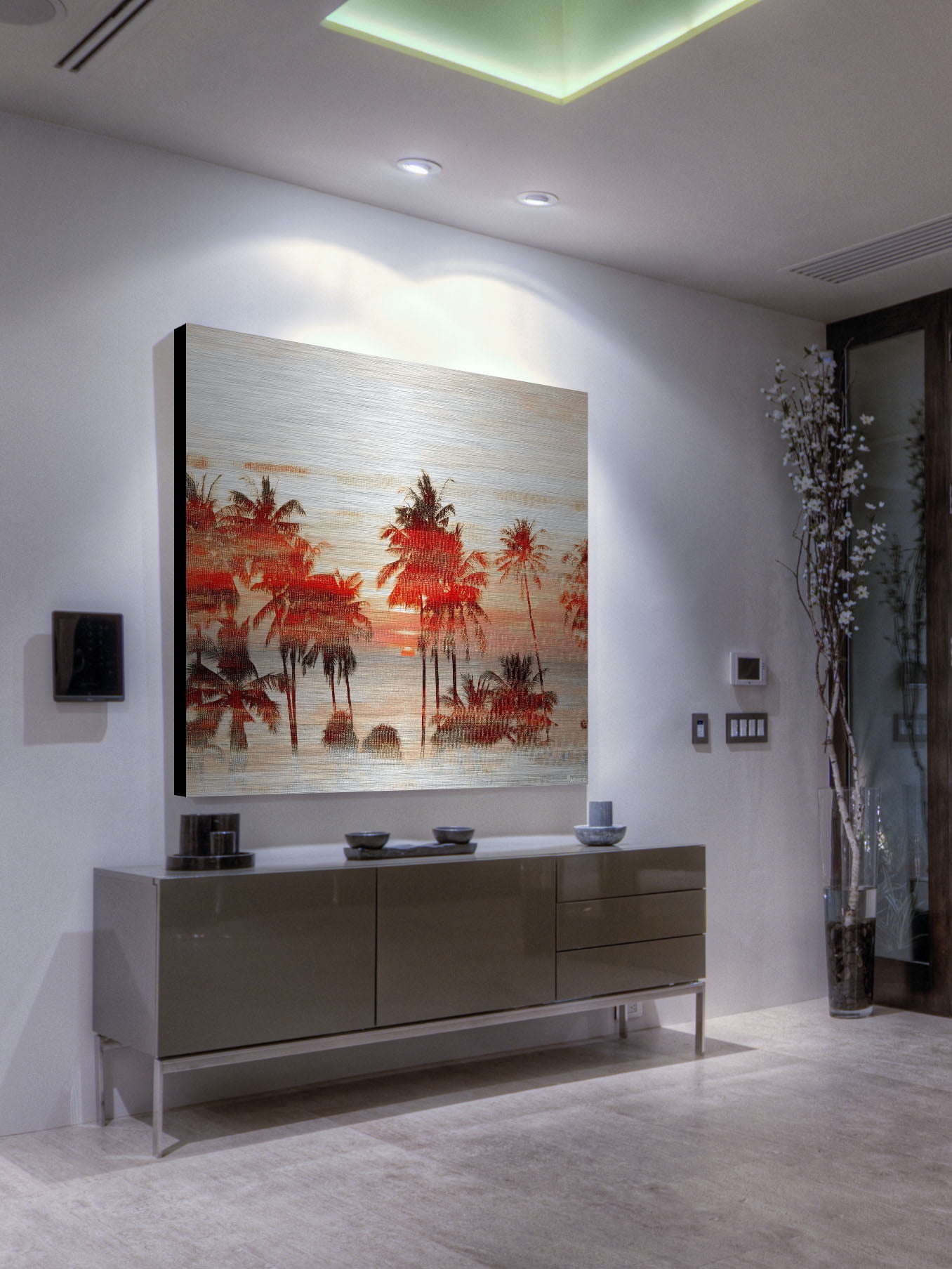 Parvez Taj Handmade  - Red Night Print on Brushed Aluminum 32 x 32