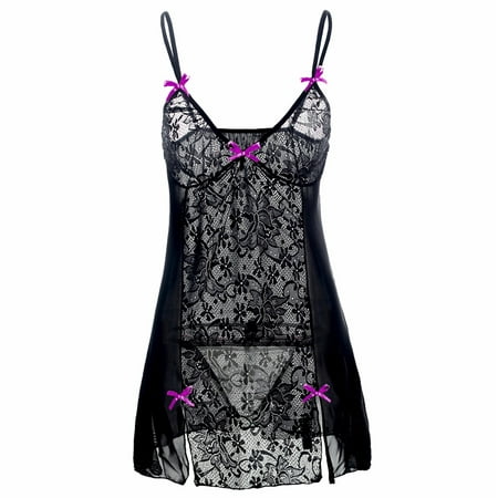 

JeashCHAT Babydoll Lingerie for Women Lace Patchwork Pajamas Sexy Seductive Suspender Nightdress