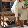thumbnail image 6 of Fionafurn 33.5" Solid Wood Shoe Bench 3-Tier Shoe Storage Rack Organizer for Entryway Hallway Closet Living Room Bathroom, Brown, 6 of 10