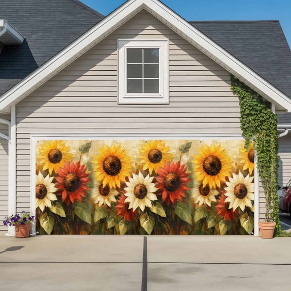 Garage Door Cover Banner 6 x 13 FT, Garage Door Curtains Backdrop with Grommets for Indoor Outdoor Wall Party Porch Yard Decorations Background