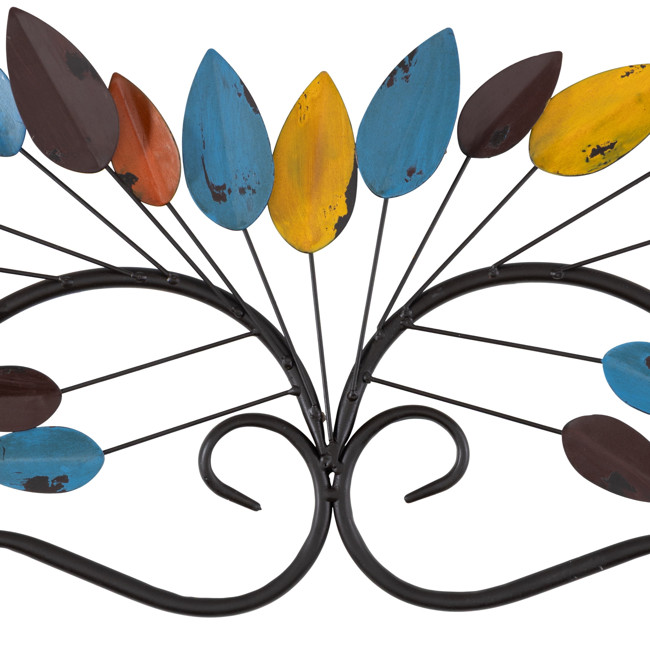 DecMode Blue Metal Distressed Scroll Leaf Wall Decor