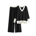 thumbnail image 2 of Wlynlyn Women 2 Piece Sweater Set Long Sleeve V Neck Pullover Top Wide Leg Pant Casual Outfits Loungewear, 2 of 3