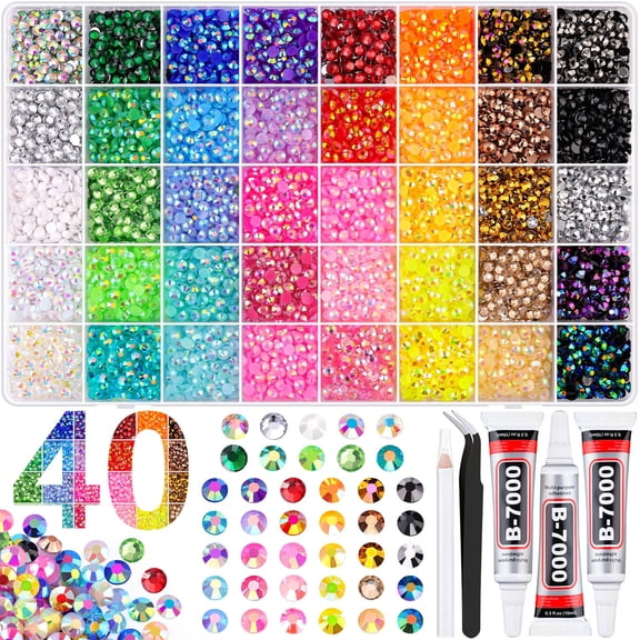 45000Pcs 40 Colors Jelly Rhinestones Bedazzling kit, 3mm Multicolor Resin Flatback Gems for Diamond Art, Bedazzler Kit with 3Pcs 10ml B7000 Jewelry Glue for Crafting Book Shoes Nail Art