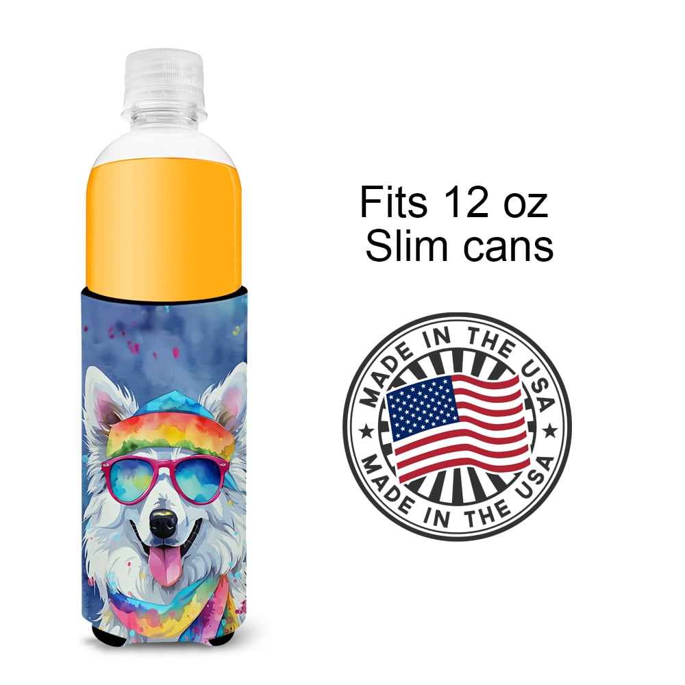 American Eskimo Hippie Dawg Hugger for Ultra Slim Cans 4 in x 6.5 in