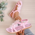 thumbnail image 2 of Fashion Casual Ladies Round Toe Flat Sandals Floral Embellished Back Elastic Band Design Spring Summer Daily Versatile Footwear Pink 7.5(40), 2 of 9