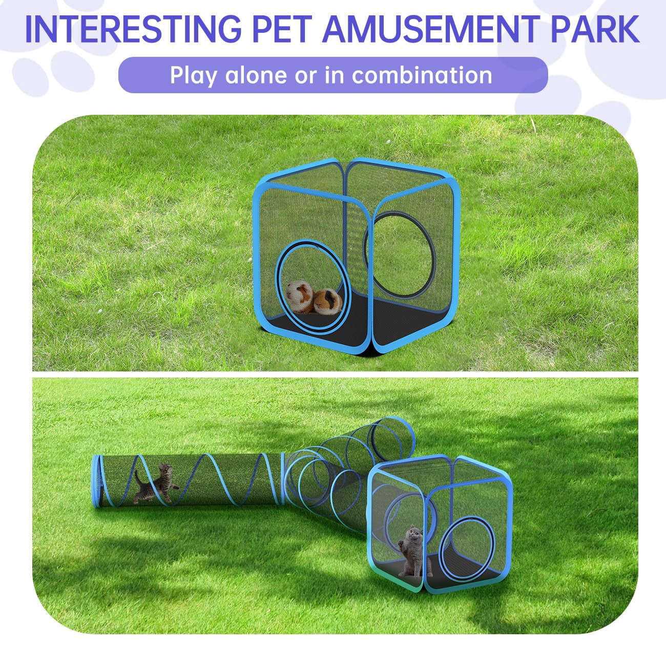 Outdoor Cat Enclosures For Cats Indoor  Patio Portable Mesh Tunnel Playhouse With Free Carry Bag Multiple And Small Animals Blue + Black