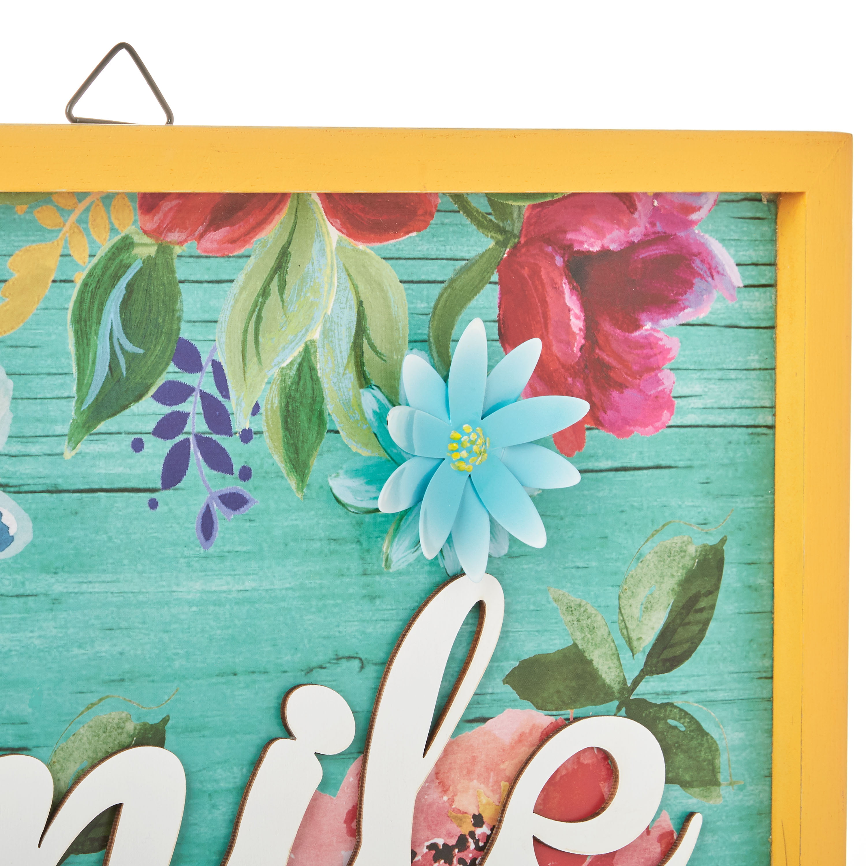 The Pioneer Woman Smile Hanging Wooden Sign With Metal Flower