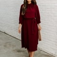 thumbnail image 2 of AOOCHASLIY Womens Long Sleeve Dress Women's Spring and Autumn Casual Round Neck Solid Color Lace-Up Long Sleeve Large Swing Dress, 2 of 8