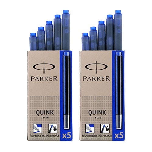 Parker Quink Washable Ink Fountain Pen Refill Cartridges, 10 Blue Ink