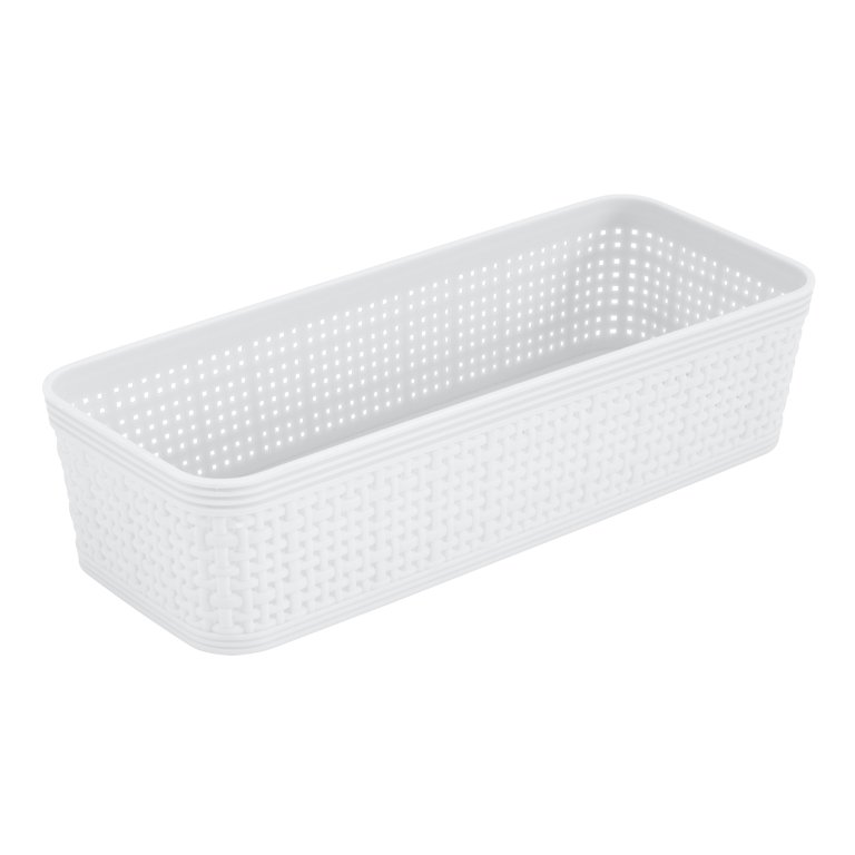 Plastic Storage Basket - Kitchen Office Pantry Organizer Bins-White -  Udderly Organized