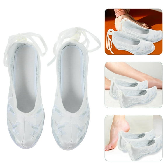 UPOUART Women's White Embroidered Shoes Vintage Chinese Style Footwear for Ladies