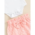 thumbnail image 6 of Bagilaanoe 3pcs Newborn Baby Girl Shorts Set Short Sleeve Letter Print Romper Tops + Shorts + Headband 3M 6M 12M 18M Infant Casual Summer Clothes, 6 of 8
