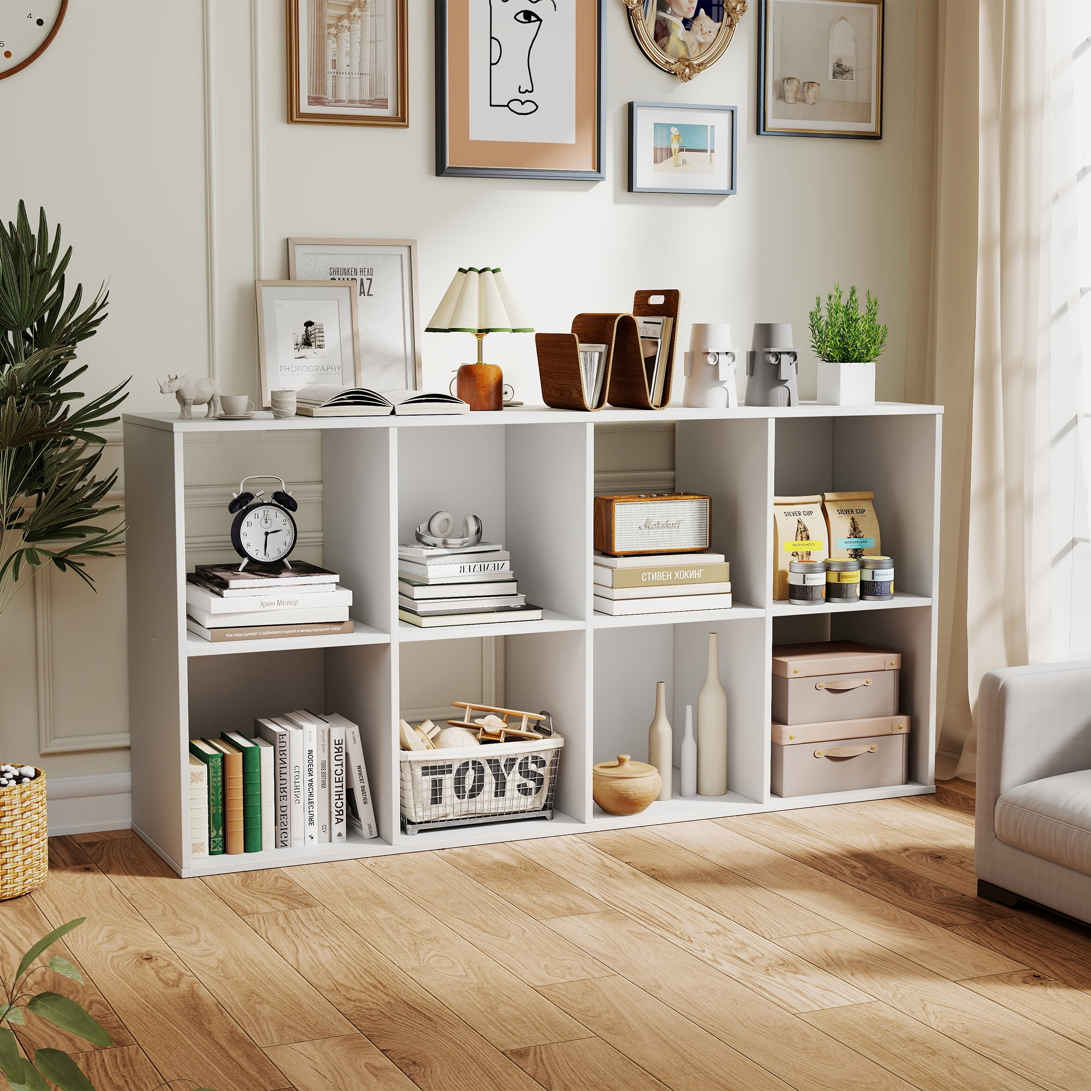 ZUNMOS 8 Cube Storage Organizer,Open Cube Storage Bookcase with 4  Removable Back Panels, for Living Room, Bedroom, Entrance Hall &Office ,47.7" L×11.6" W×24"H, White