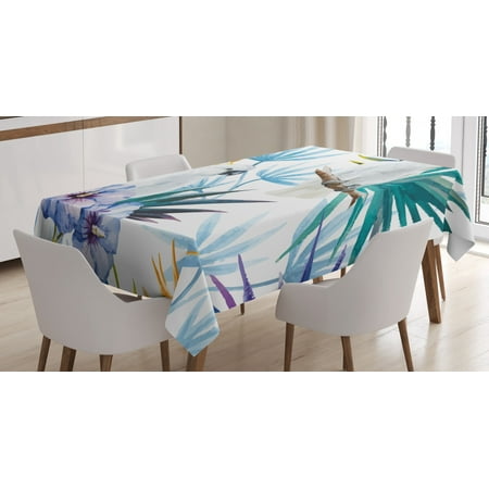 

Tropical Tablecloth Watercolor White Parrot Birds on Palm Tree Branches Leaves Exotic Nature Artwork Rectangular Table Cover for Dining Room Kitchen 60 X 84 Inches Multicolor by Ambesonne