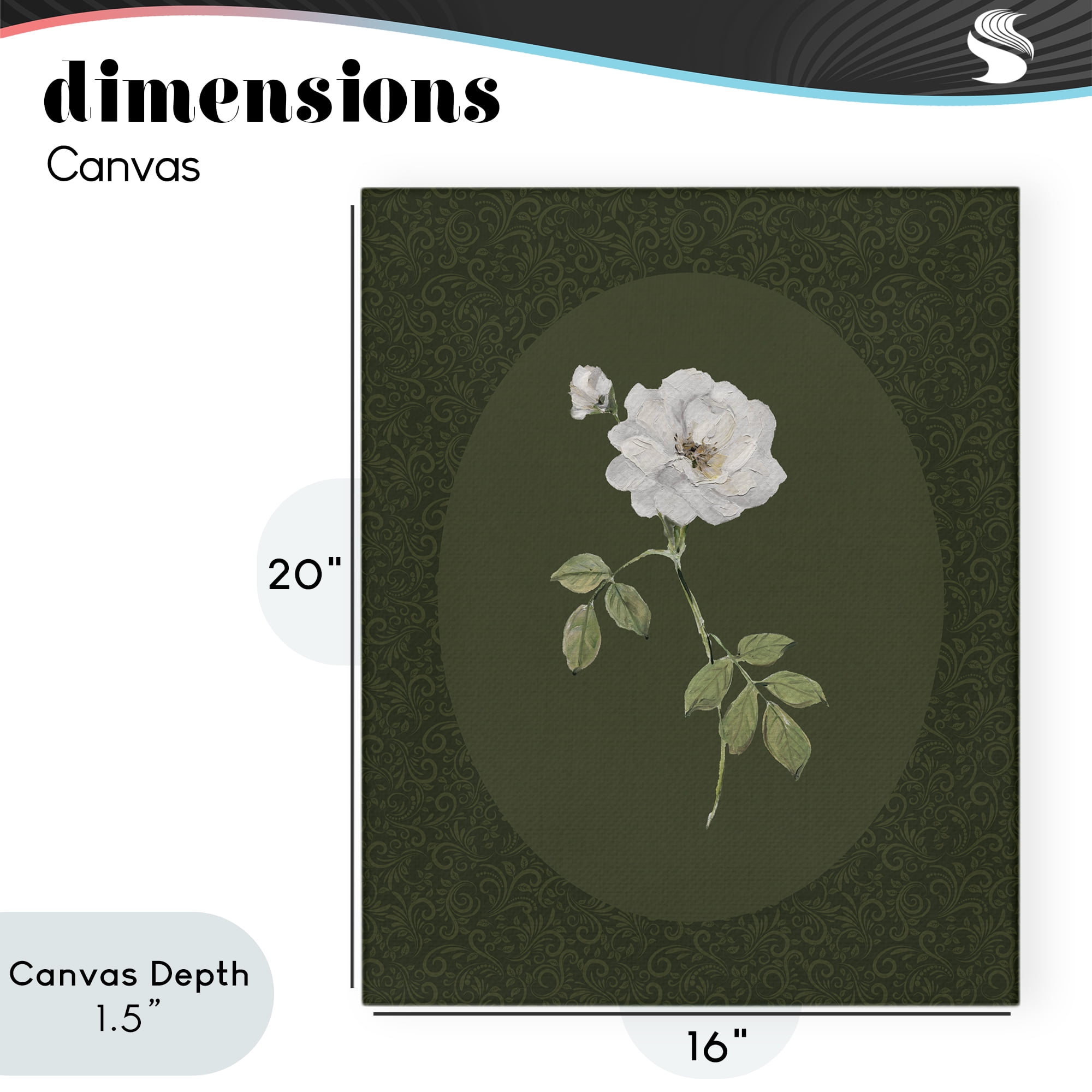 Stupell Industries White Rose on Emerald Canvas Wall Art, design by Sally Swatland