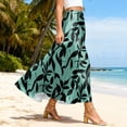 thumbnail image 4 of LWavelet Women Leaf Print Maxi Skirt Elastic Waist With Pockets Boho Long Skirt Turquoise L, 4 of 5