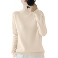 thumbnail image 2 of Womens Turtleneck Long Sleeve Sweater Tops Casual Soft Knit Fit Lightweight Basic Pullover Fall Work Outfits Beige M, 2 of 4