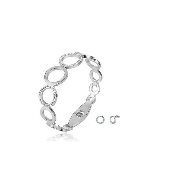Bracelets aqua bangle and earring set encrusted with swarovski crystals silver (HTOOQ)