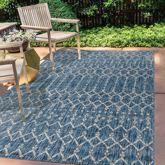JONATHAN Y SANTA MONICA 5 x 8 Area Rug, Ourika Moroccan Geometric Textured Weave - Navy/Light Gray, SMB108B-5