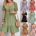 thumbnail image 2 of Ropa de mujer retro con cuello en V, vestido fluido de cintura informal suelto de color sólido para mujer, vestidos retro para mujer, 2 of 5