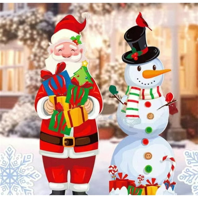 Drppepioner Christmas Santa Claus Snowman Led Light Christmas Outdoor Decoration Glowing Santa Claus Snowman with Lights Garden Yard Decoration Insert