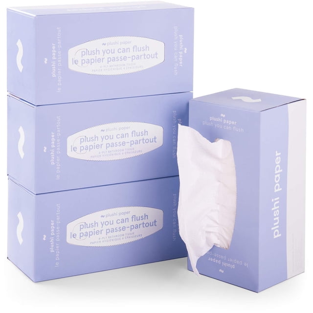 Papel higiénico Plushi Paper Septic Safe, 4 capas, 320 toallitas, 4 cajas