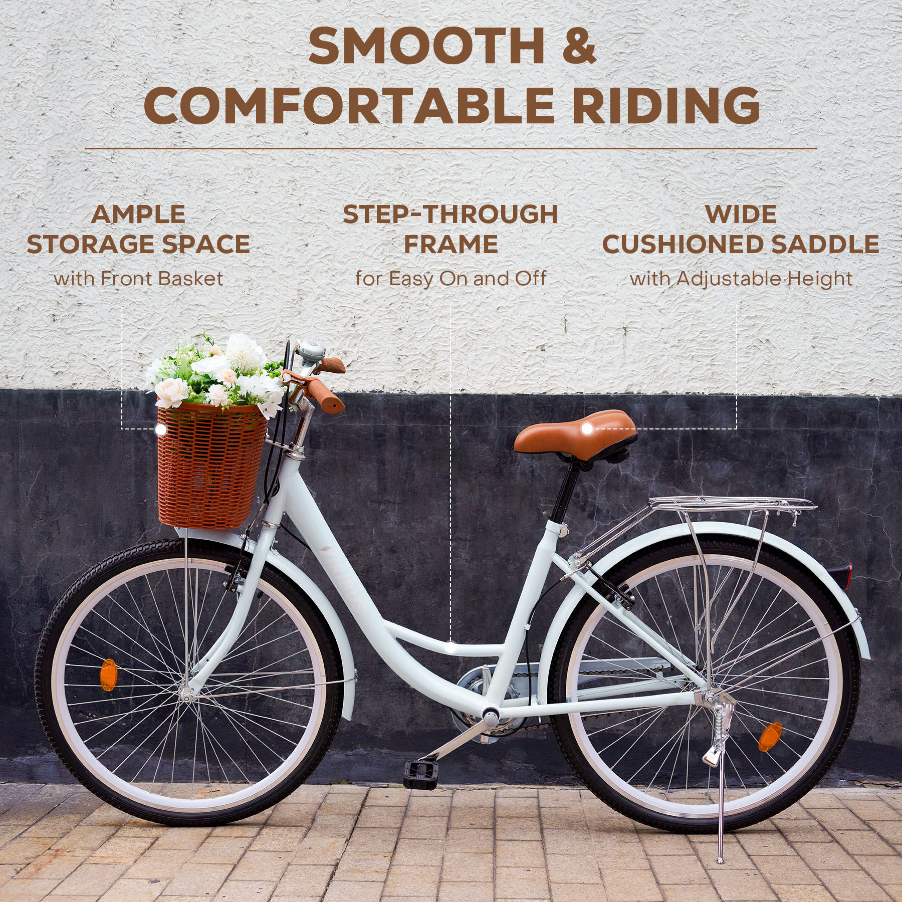 Viribus 24 inch City Cruiser Bicycle for Women,with Carbon Steel Frame Dual V Brakes Basket for Women Adults,Mint