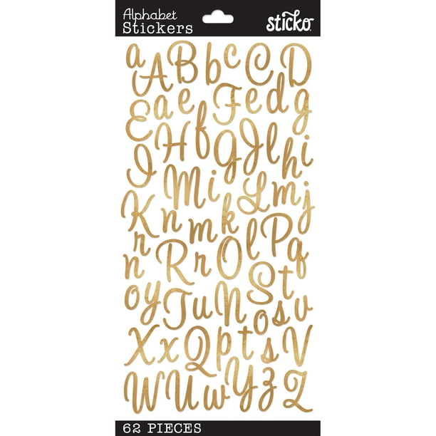 American Crafts Small Gold Foil Sweetheart Script Alphabet Stickers, 62