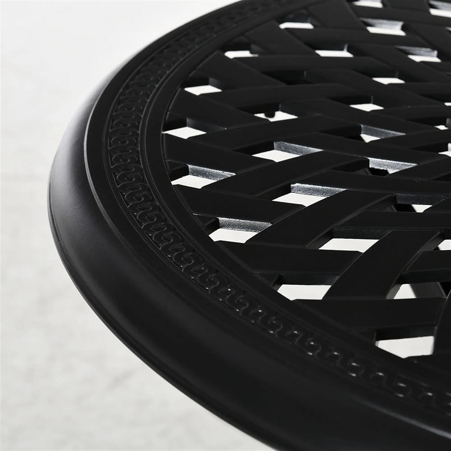 Demi Bonn 30" Outdoor Bistro Tables with Umbrella Hole, Antique Cast Aluminum Round Tempered Glass Metal Table for Backyard, Lawn, Balcony, Porch, Black