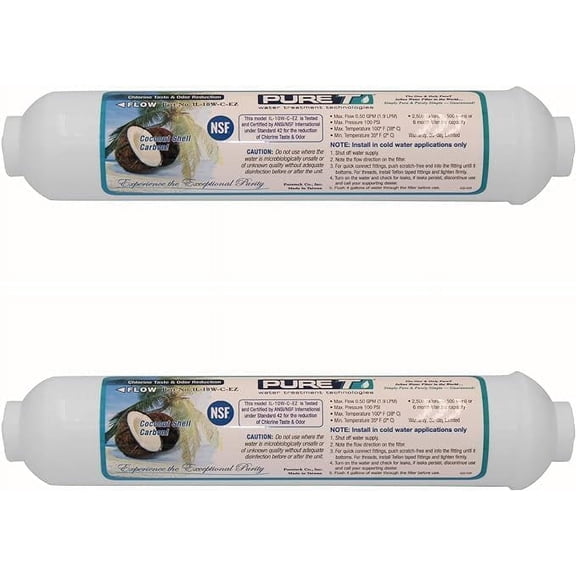 PureT IL-10W-C-EZ, 10"x2" (1/4" EZ Connect) Inline Post GAC Carbon Filter - NSF Certified - Reverse Osmosis Water Filter, Lifetime of 1 Year or 1,500 Gallons (2 Pack)