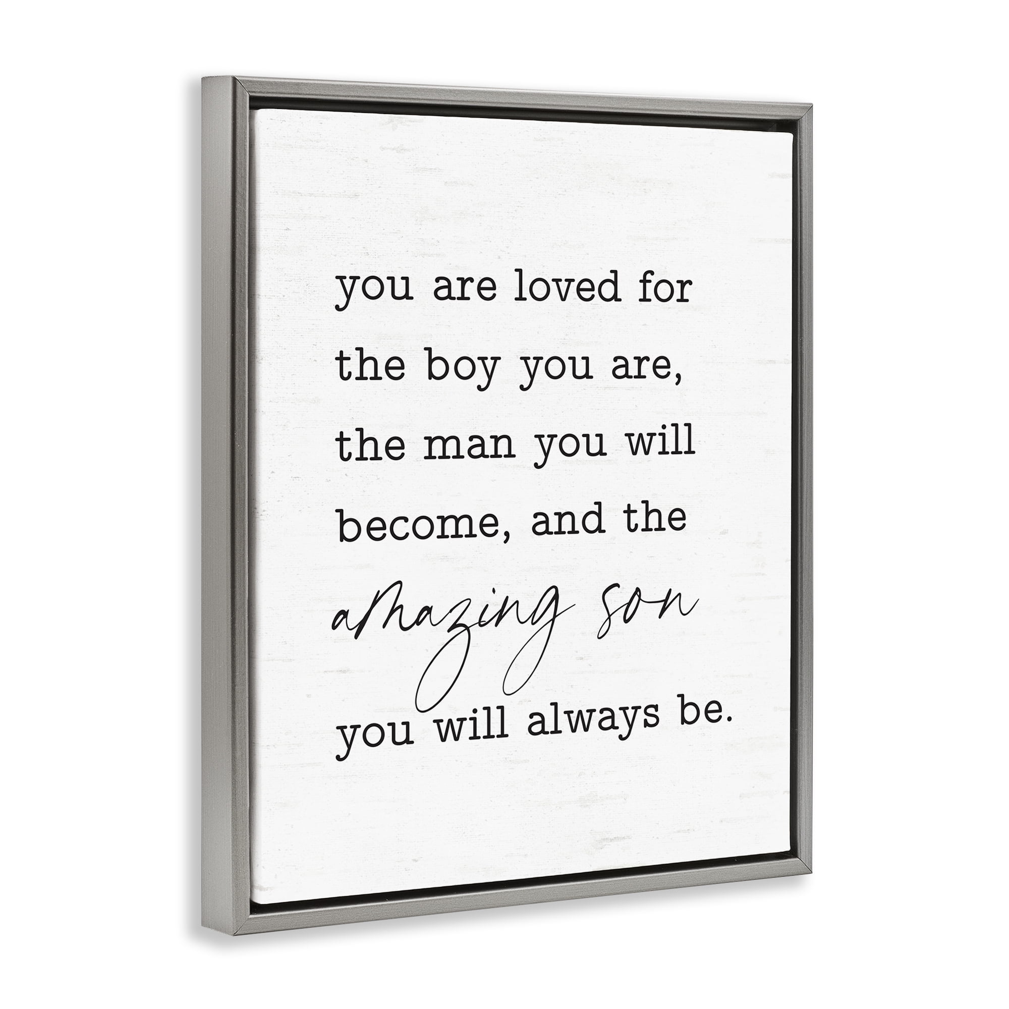 Stupell Industries Amazing Son Sentiment Text & Numbers Painting Gray Floater Framed Canvas Art Print Wall Art, 25 x 31