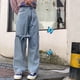 thumbnail image 2 of Pantalones Vaqueros De Cintura Alta Para Mujer Otoño Coreano ins Nuevo Estudiante Recto Suelto De Pierna Anchapangjing, 2 of 4