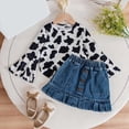 thumbnail image 2 of UAYOTSE Toddler Girl Western Denim Outfit Cow Print Flare Long Sleeve Shirt Top Kids Girls Jeans Skirt Set Clothes,Sizes 1-2 Years, 2 of 5