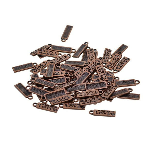 yuksok 50 Pieces Rectangle MADE WITH Charms Pendant Findings Gift Tags for DIY Jewelry