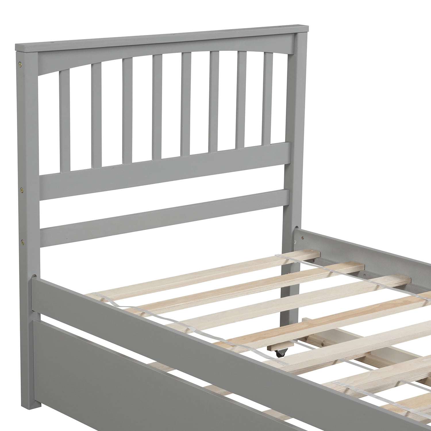 Holaki Wood Twin Size Bed with Trundle for Kids, Gray