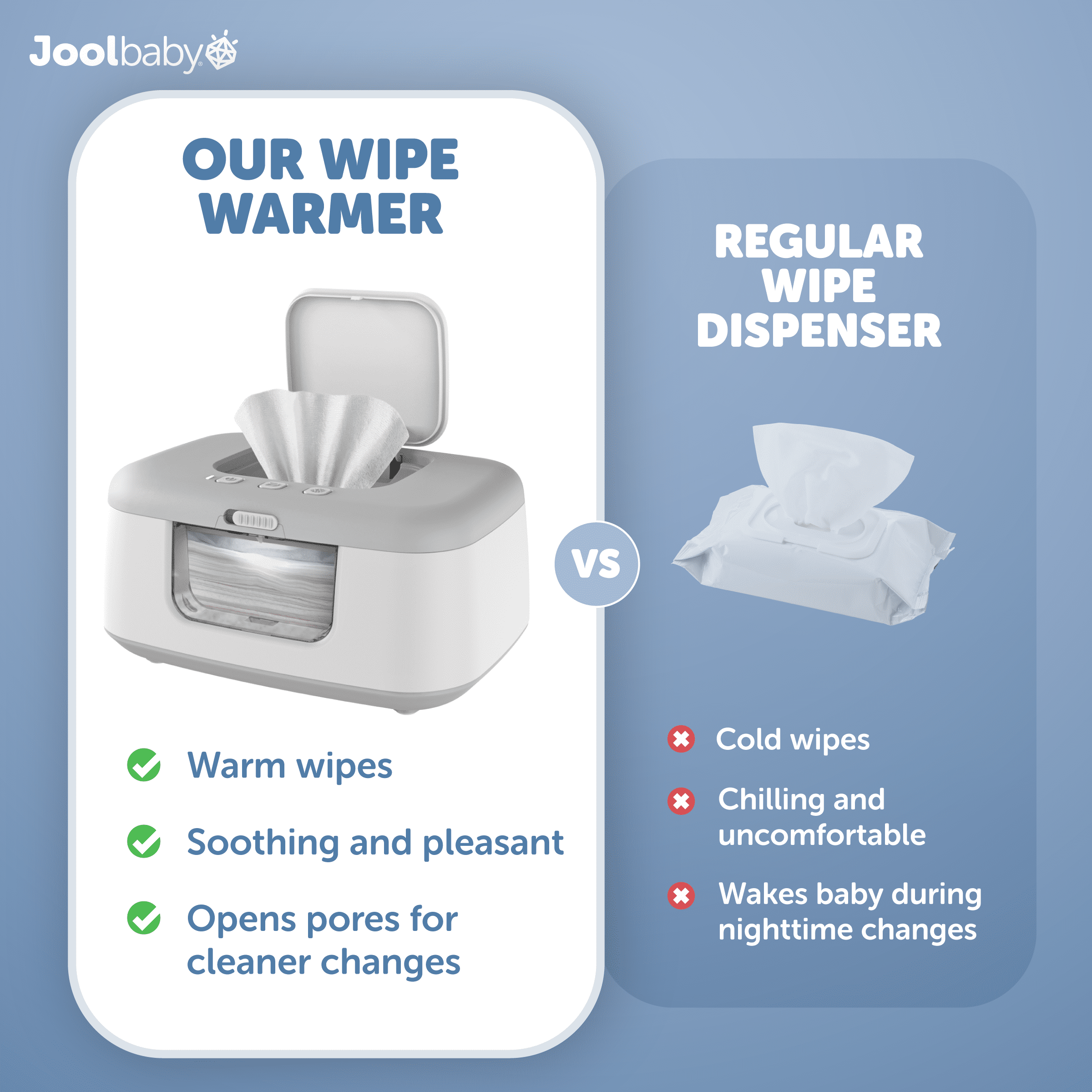 Jool Baby Tiny Bums Baby Wipe Warmer & Dispenser with Nightlight, Gray