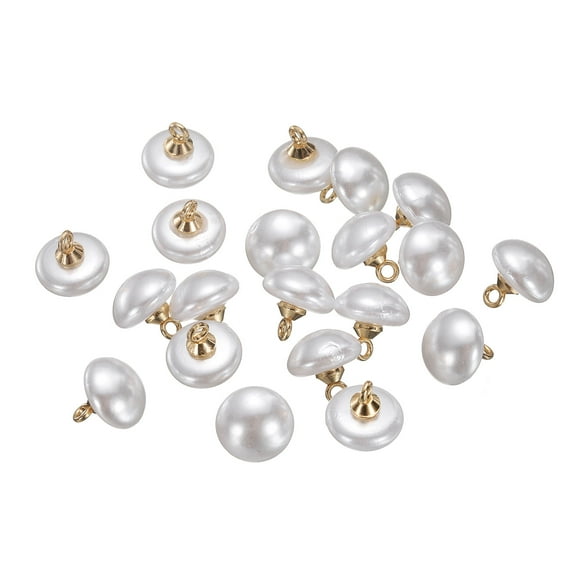 Uxcell 20pcs 16L Round White Faux Pearl Buttons 10mm 3/8" Gold Metal Shank Sewing Buttons Replacement DIY Small Button for Sewing Clothing Bridal Wedding Dress DIY Crafts