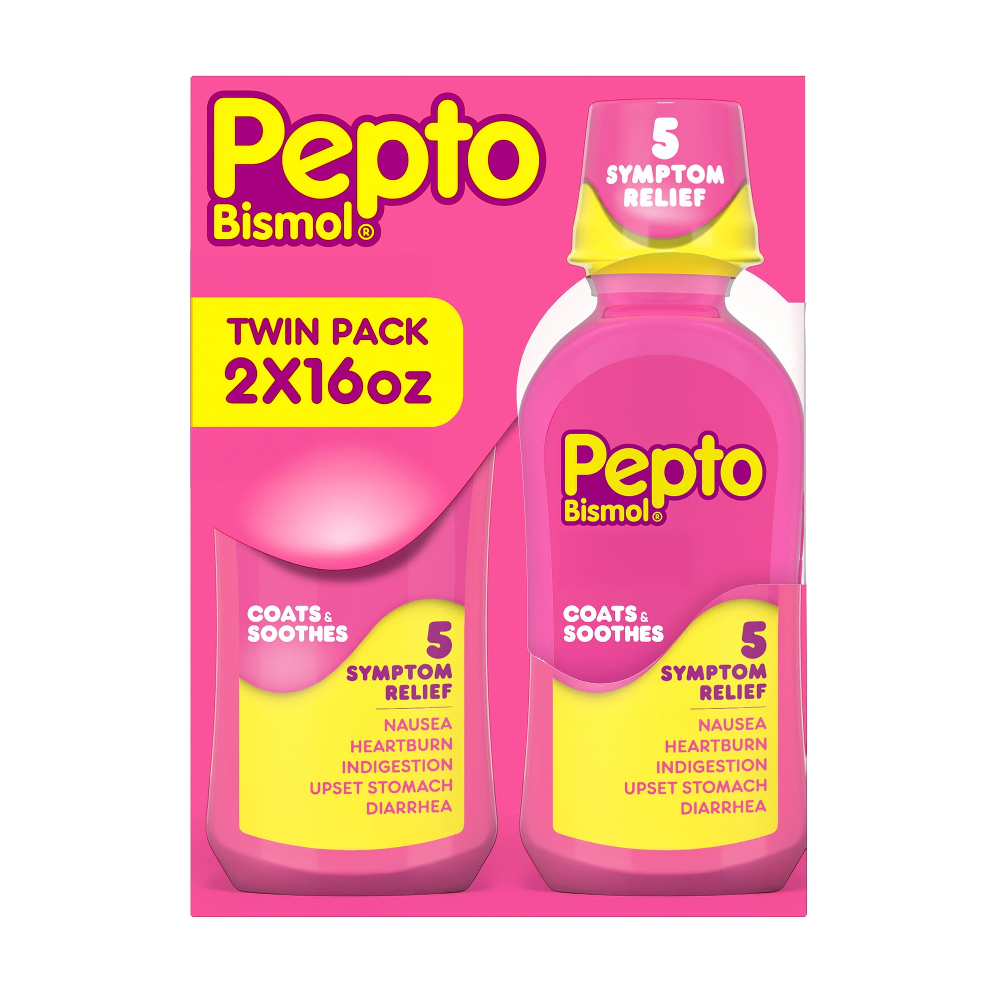 Pepto Bismol Liquid, Upset Stomach Relief, Stomach Relief, Anti-Diarrheal, 16 Fl oz, 2 Pack