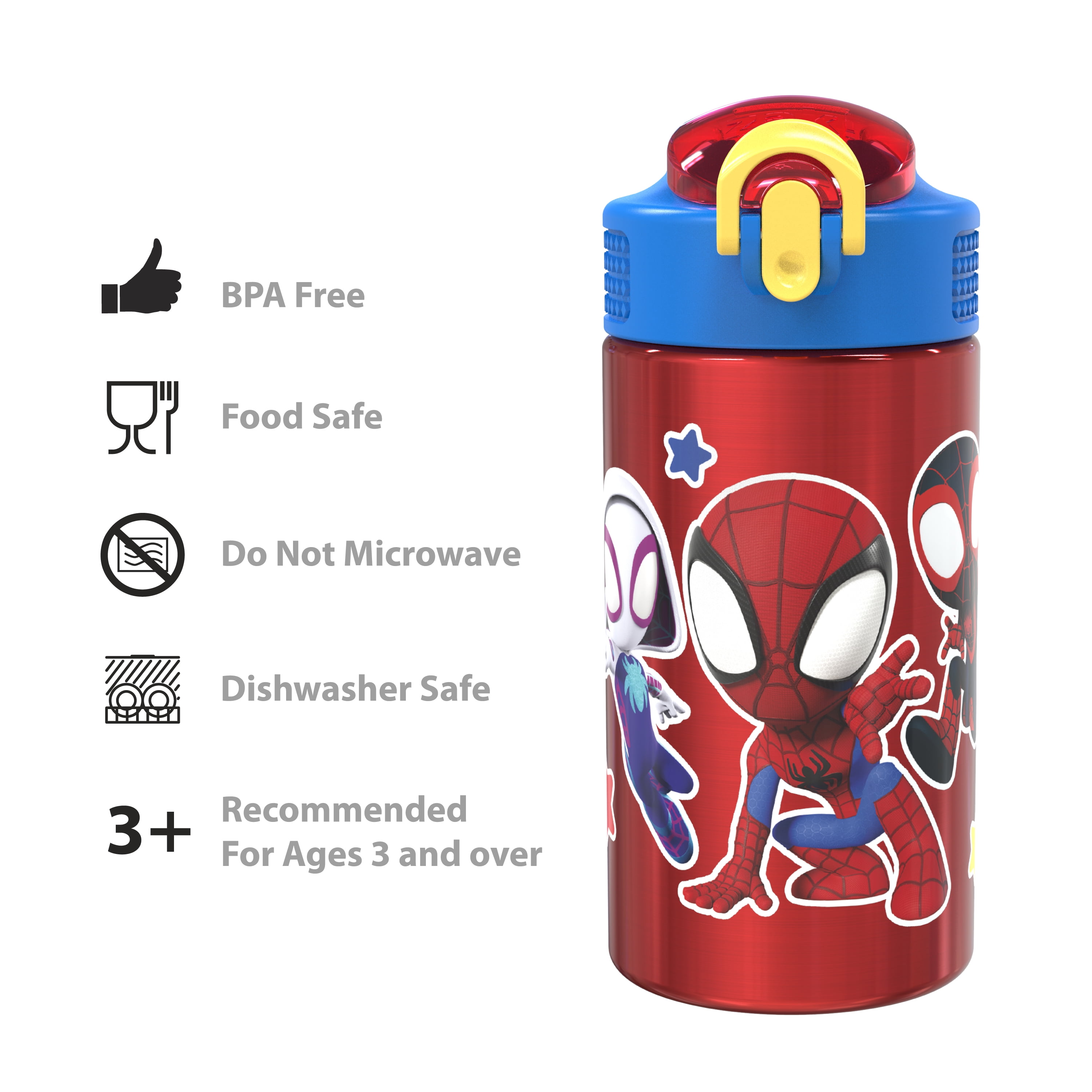 Zak Design Marvel Comics Spiderman Flip-top Travel Water Bottle Blue Kids  16 Oz for sale online