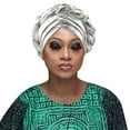 thumbnail image 2 of Weikingp African Head Wraps Head Wraps Fashion Women Beading Braid Hat Muslim Ruffle Cancer Wrap Cap Sleep Caps Satin Lined Hair Bonnets Turbans for Women Silver One Size Clearance！, 2 of 3