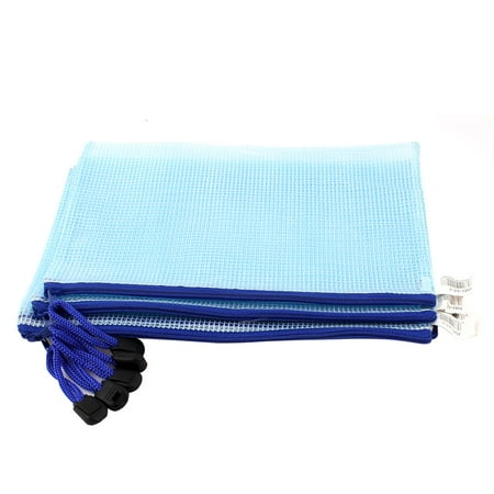 Unique Bargains Zippered PVC Mesh Checkbook ID A5 Document File Bag Holder Pouch Blue 5pcs