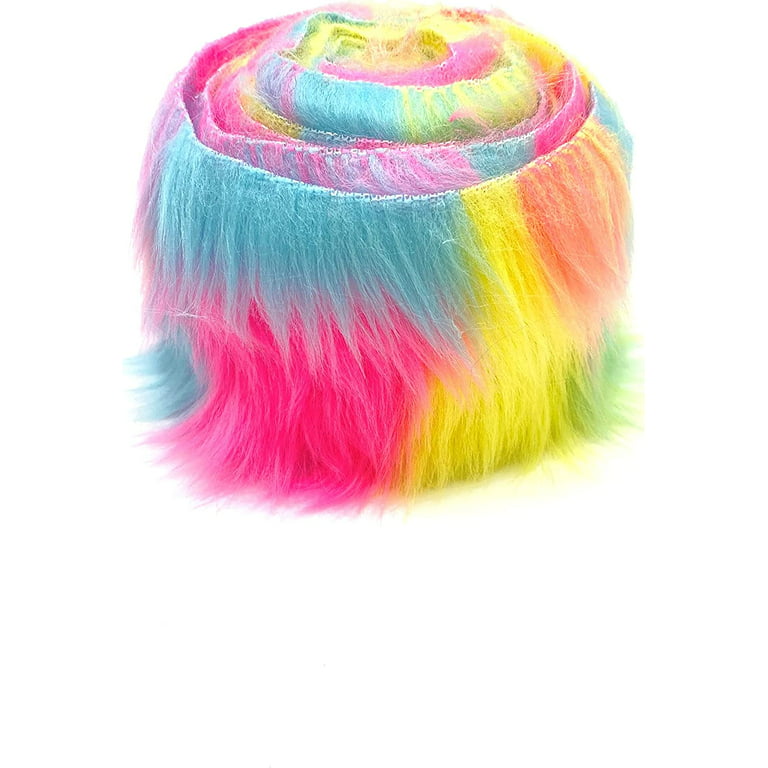 Ice Fabrics Shaggy Mohair Faux Fur Fabric Strips Ribbon, Pre Cut Roll, 2 inch Wide by 60 inch Long - Pastel Rainbow, Size: 2 x 60
