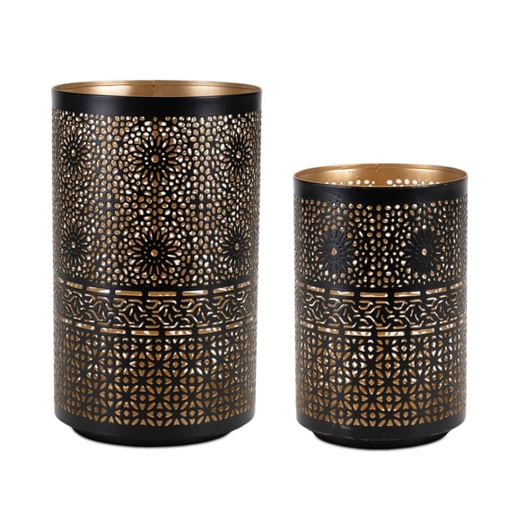 Melrose Mandala Punched Pillar Candle Holders - 8.25" - Set of 2