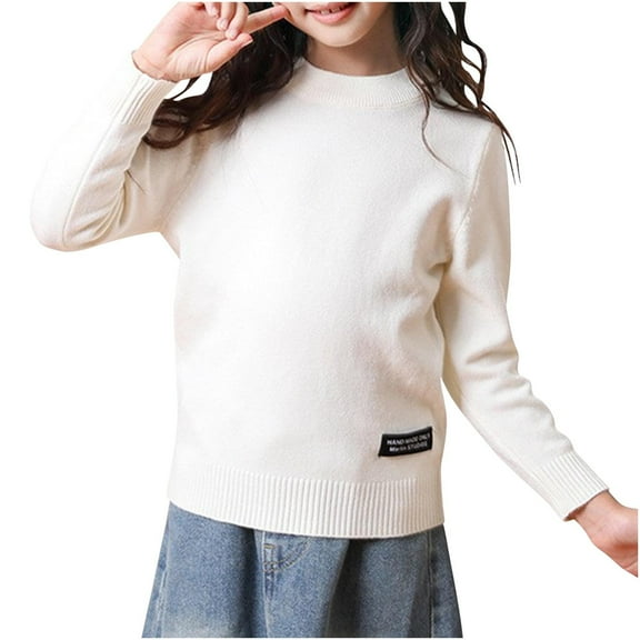 HAiming Children's Boys Girls Sweaters Fall Winter Long Sleeve Crewneck Pullover Shirt Trendy Solid Color Thicken Tops