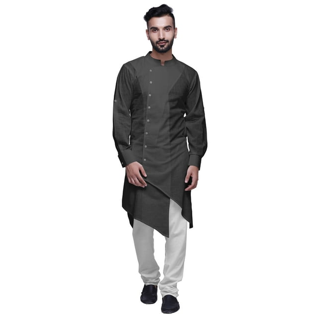Atasi Button Down Long Kurta For Men Solid Chinese Collar Casual Ethnic Kurtas-XXX-Large