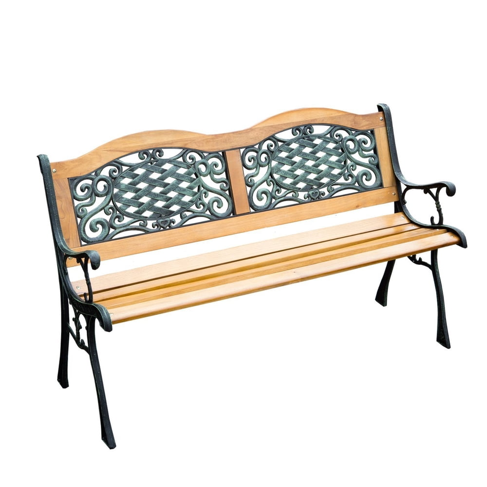 Outsunny 50" Outdoor Wooden Patio Garden Bench Love Seat, Antique Green