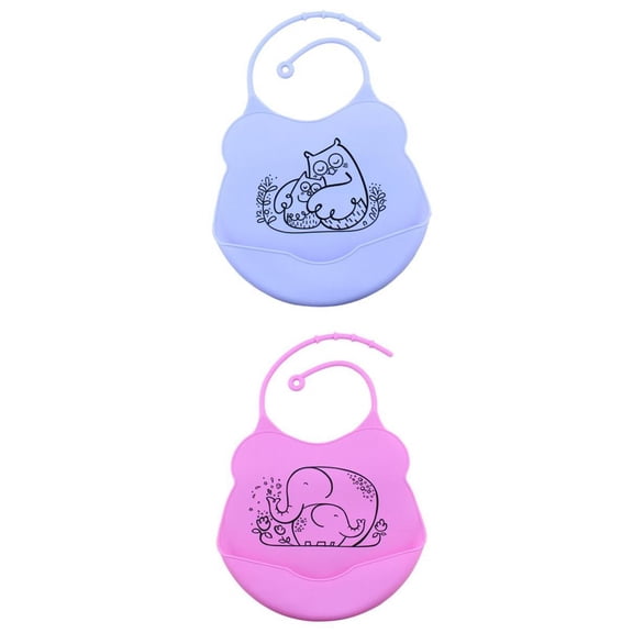 2Pcs Adjustable Waterproof Silicone Infant Baby Bibs With Roll Up