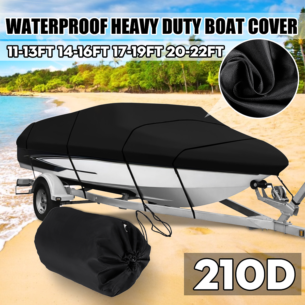 Multi Size 210D Waterproof Boat Cover Trailerable Fishing Ski Boats
