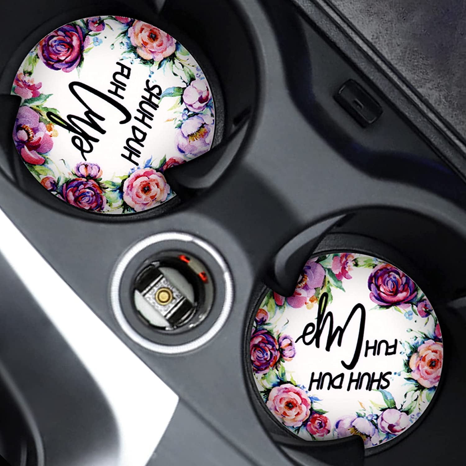Absorbent Coasters for Car 2.75 inch Round Car Cup Holder Coasters Anti Slip Rubber Bottom GIFTPUZZ Novelty Red Roses Print Car Coasters 2 Pack Abstract Design for Women Girls Red Gray 