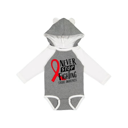 

Inktastic Never Stop Fighting Stroke Awareness Red Ribbon Gift Baby Boy or Baby Girl Long Sleeve Bodysuit